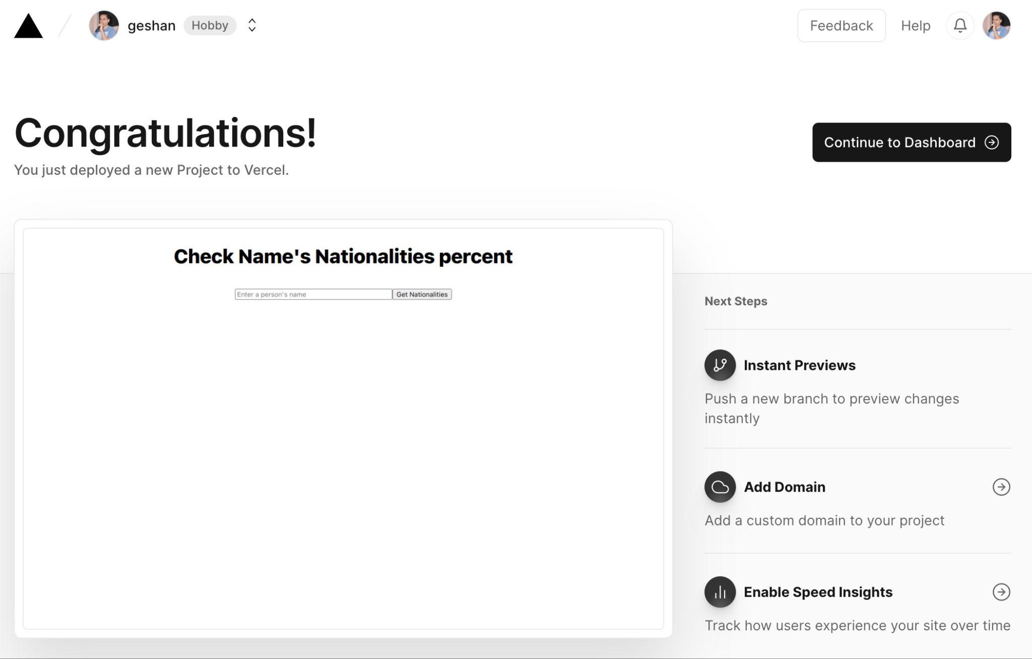 New project deployed on Vercel