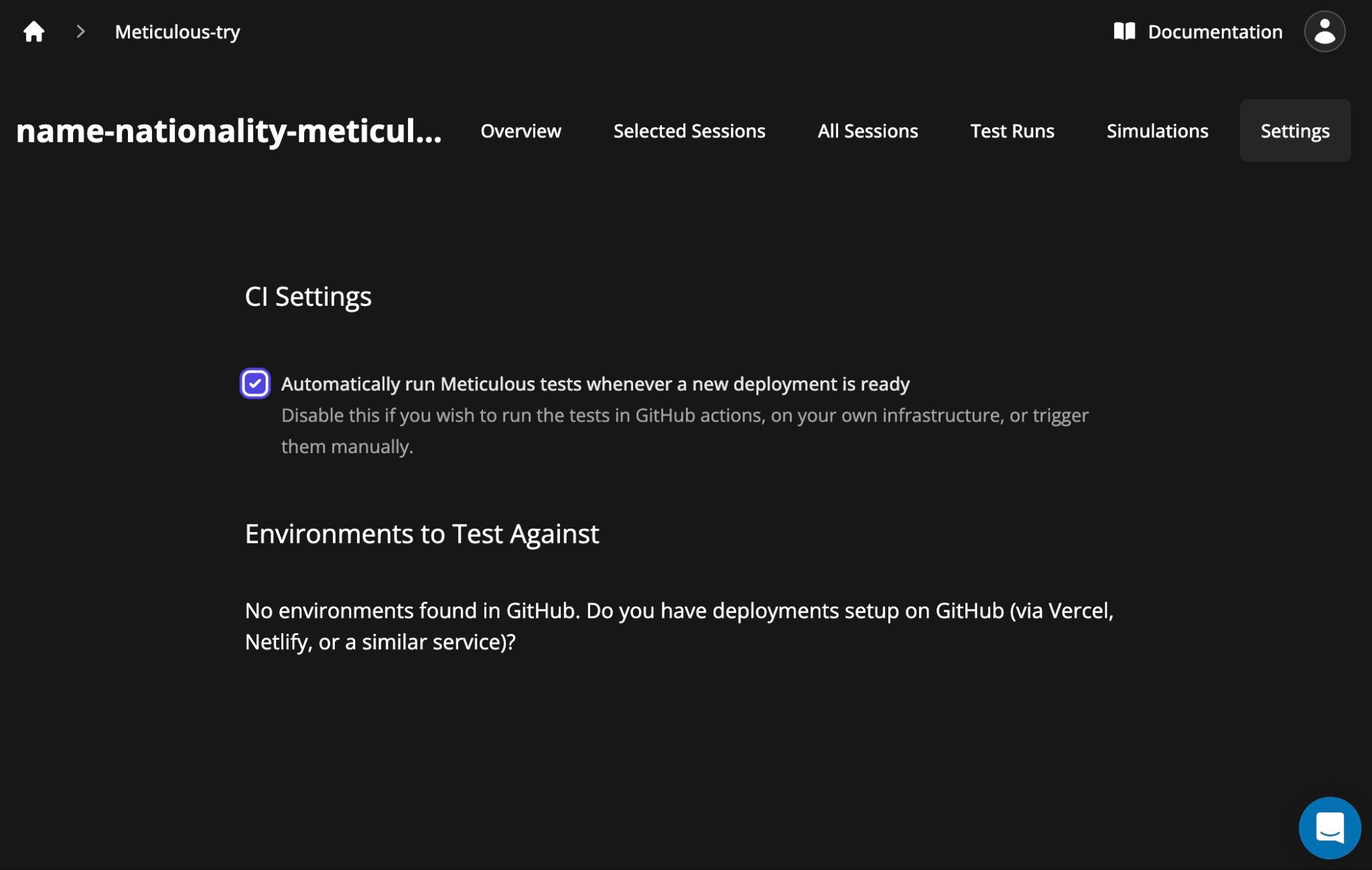 Meticulous project overview settings