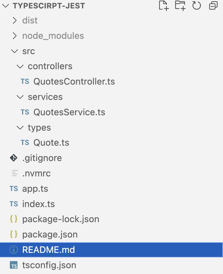 Application structure for the Quotes API built using Express.js with TypeScript