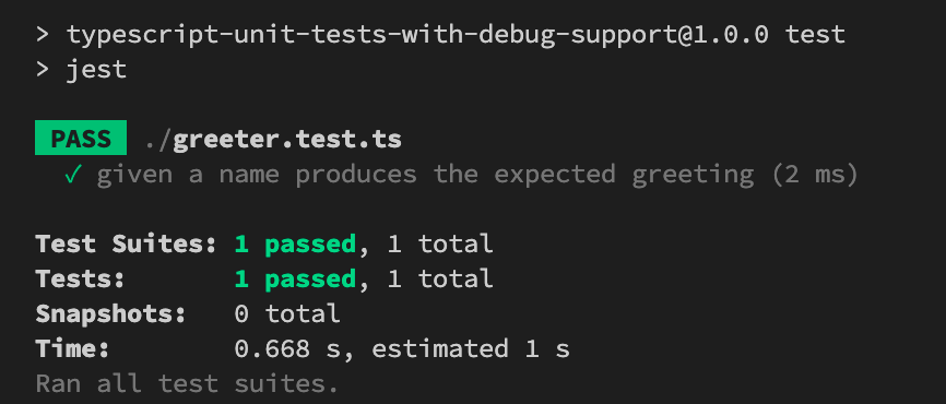Screenshot of tests passing